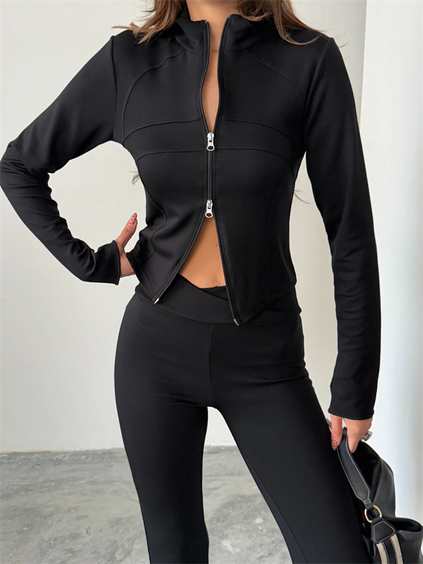 Fermuarlı Modal Takım  - Siyah