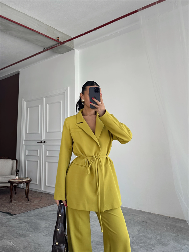 Bağlama Detay Ceket - Yağ Yeşili