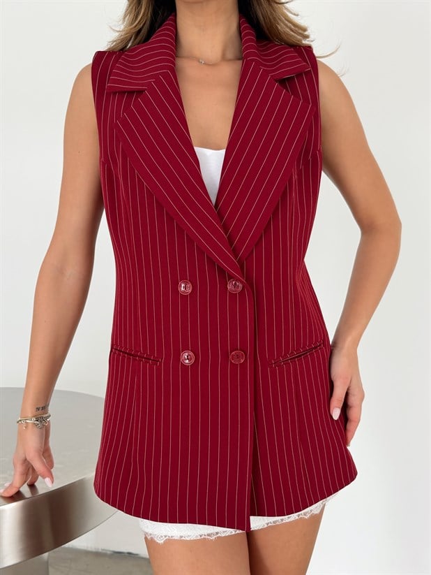 Ceket Yaka Line Yelek - Bordo