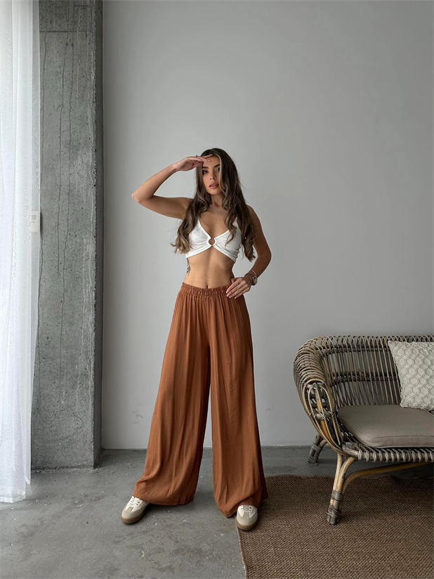 Bel Lastik Tiril Palazzo Pantolon Taba - Taba