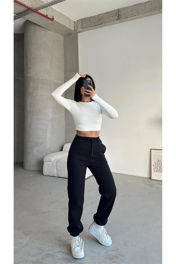 Bel Lastik Jogger Eşofman Siyah - Siyah