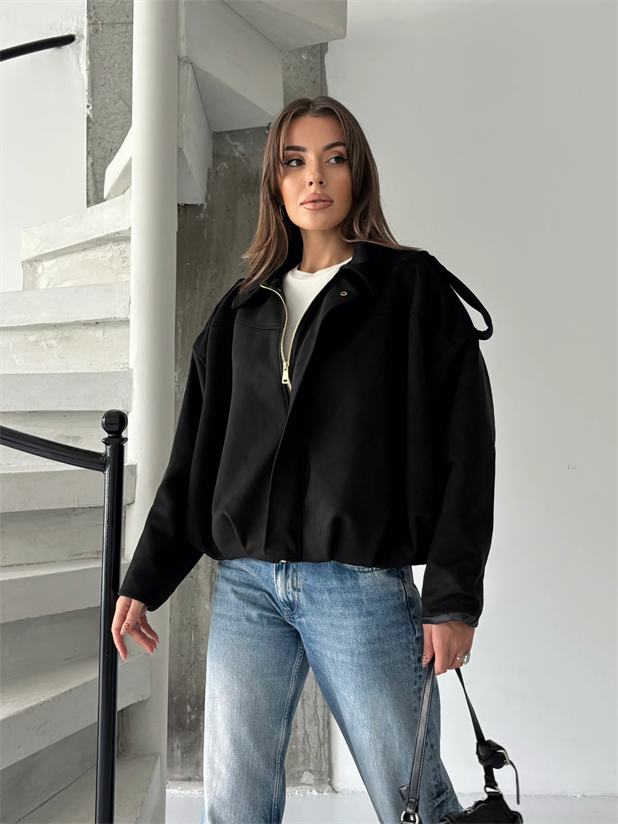 Bomber Süet Ceket - Siyah