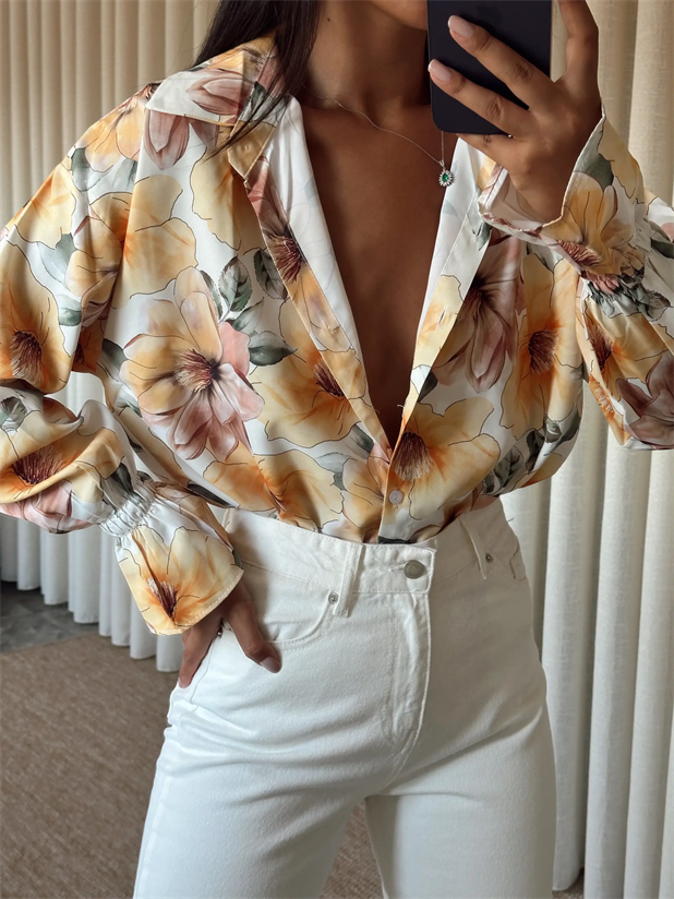 Çiçek Desenli Gömlek - Sarı