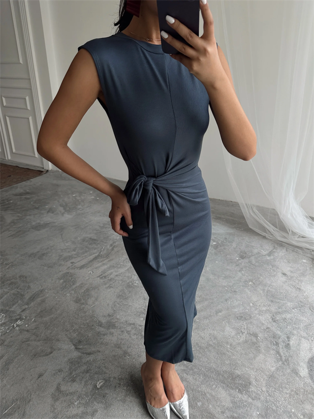 Yandan Bağlamalı Elbise - Antrasit