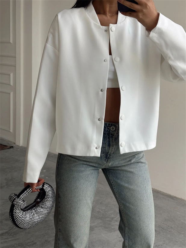 Yaka Ribana Cıt Cıt Detay Ceket Beyaz - Beyaz