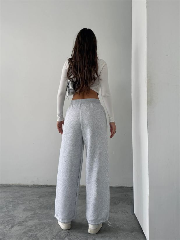 Paça Büzgülü Şardonlu Eşofman - Gri