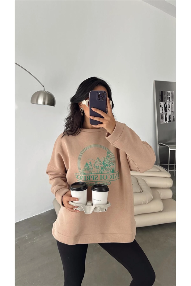 Unicoi Springs Üç İplik Oversize Sweat Vizon - Vizon