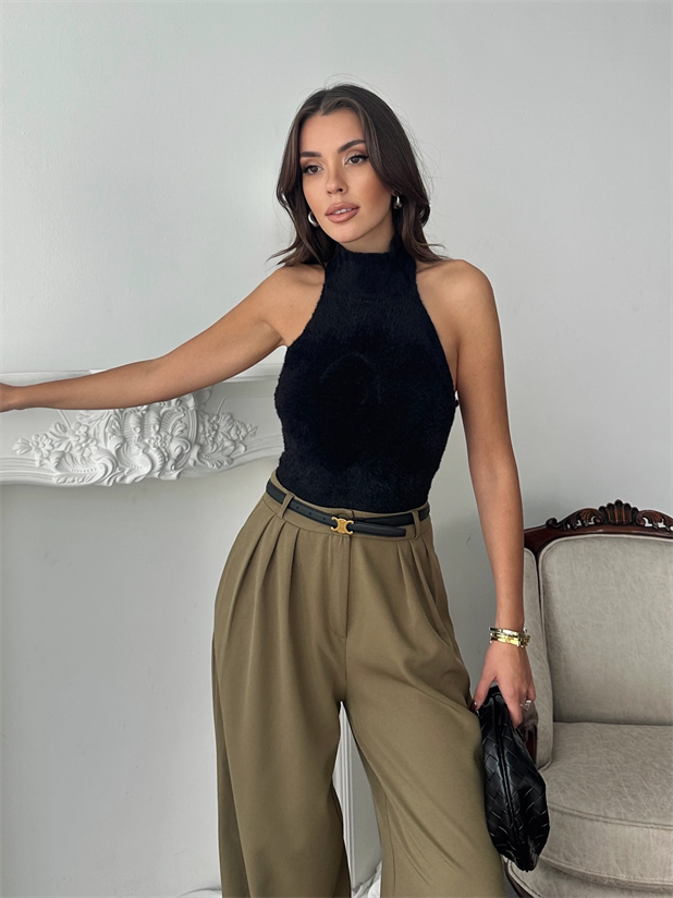 Sıfır Kol Balıkçı Yumoş Bluz - Siyah