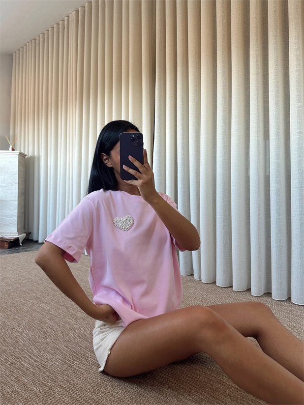İnci Detay Oversize Basic - Pembe