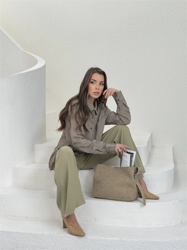 Süet Omuz Çantası - Vizon