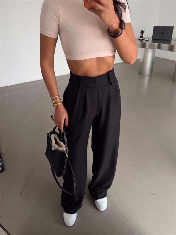 Apoletli Keten Palazzo - Siyah