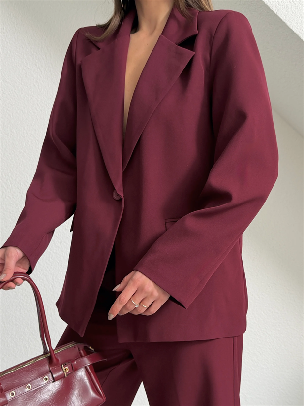 Tek Düğme Ceket-Pantolon Takım  - Bordo