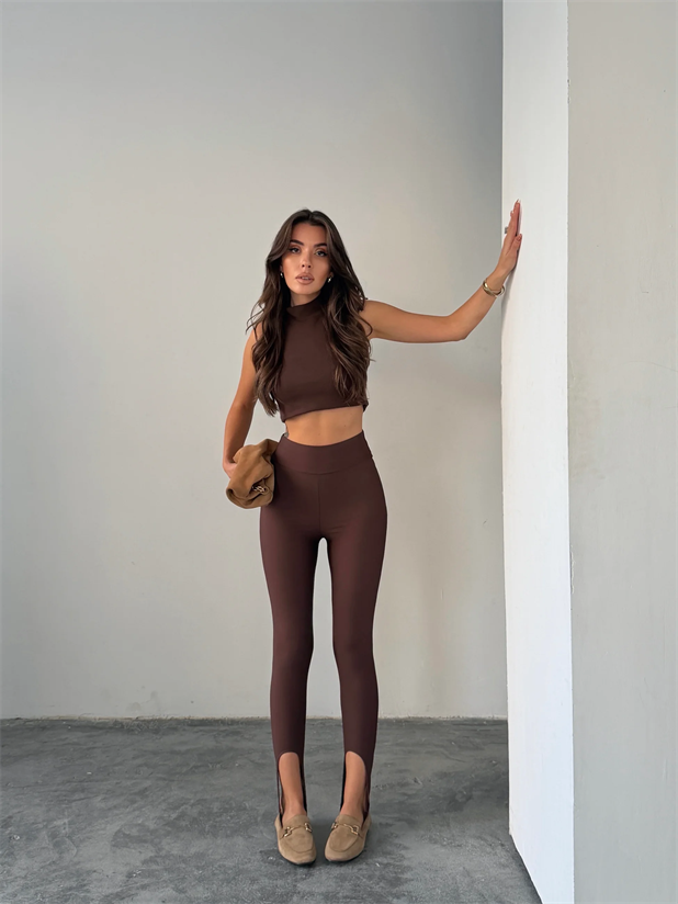 Ayaktan Geçmeli Tayt  - Kahverengi