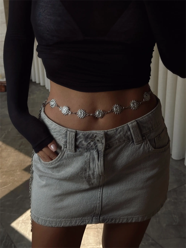 Güneş Motifli Zincir Kemer  - Gümüş