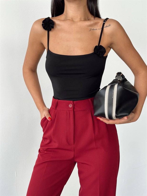 Gül Detaylı Bodysuit - Siyah