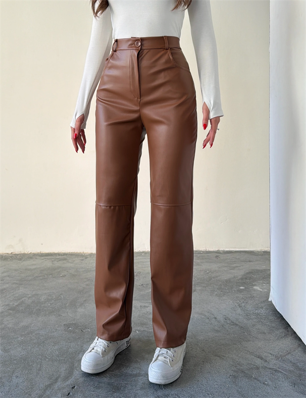 Cepli Suni Deri Pantolon - Taba