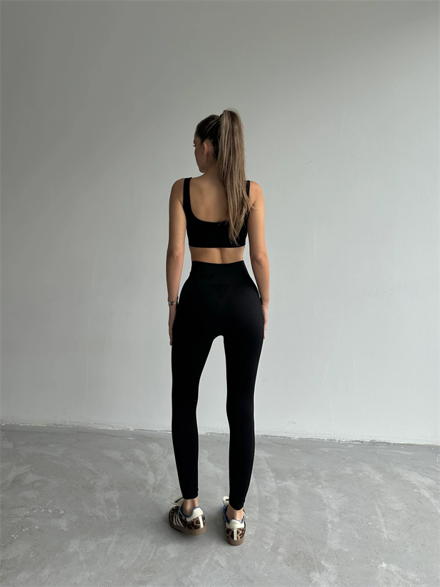 Yan Çizgi Esnek Tayt Siyah - Siyah