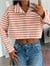 Polo Yaka Çizgili Crop Sweat - Kırmızı