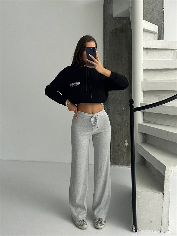 Fitilli Bağcıklı Eşofman - Gri