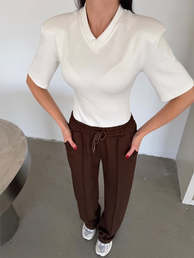 Çımalı Bol Paça Eşofman - Kahve