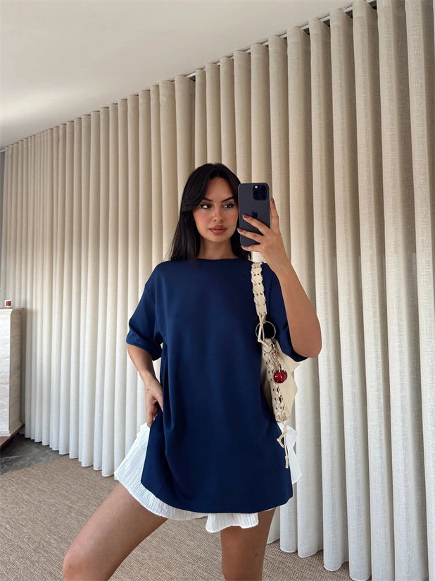 Yan Yırtmaç Oversize Basic - Lacivert