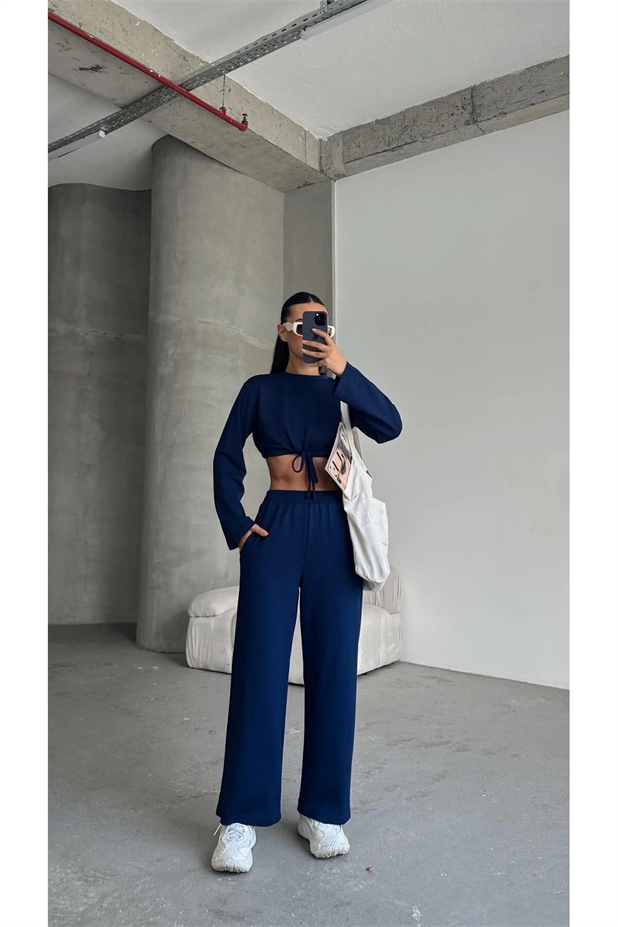 Bağcık Detay İkili Eşofman Takım Lacivert - Lacivert