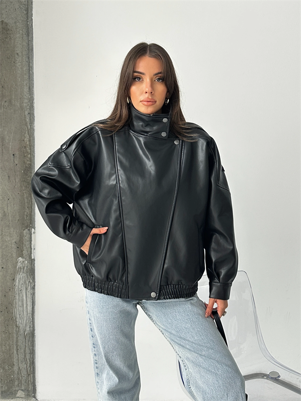 Oversize Iconıc Deri Ceket  - Siyah