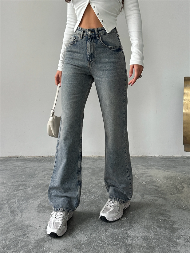 Wide Leg Eskitme Jean - Mavi Yıkama