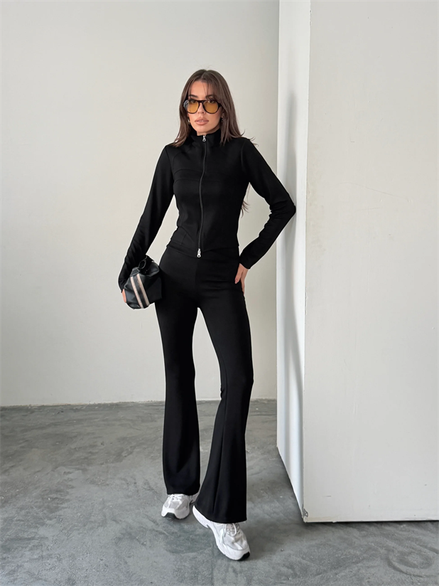 Fermuarlı Modal Takım  - Siyah