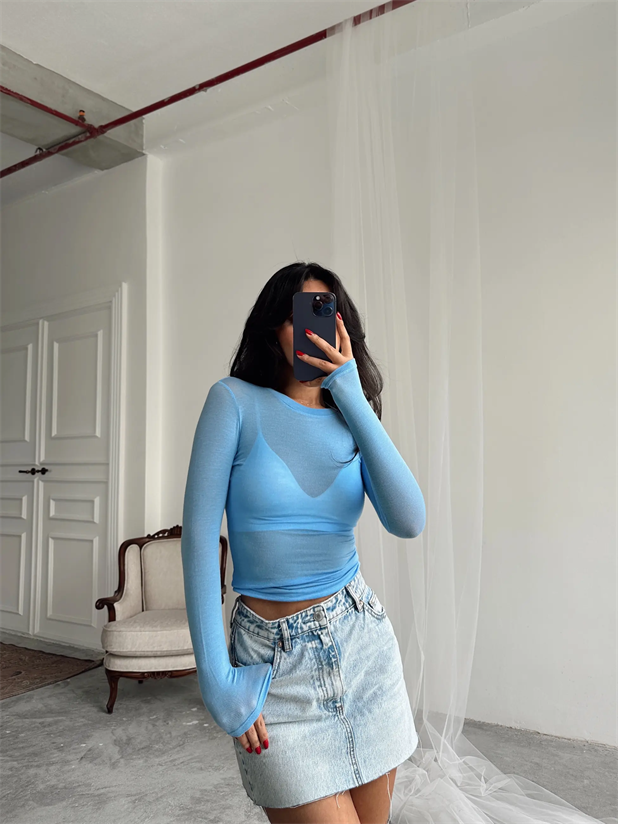 Transparan Bluz - Mavi