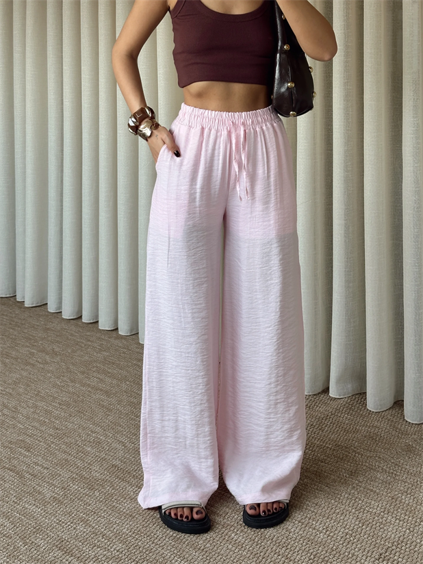 Astarlı Bol Paça Pantolon - Pembe