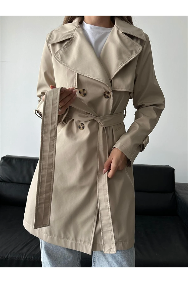 Alba Belden Bağlamalı Trençkot Taş - Taş