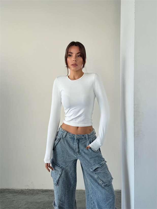 Bisiklet Yaka Micro Bluz - Beyaz