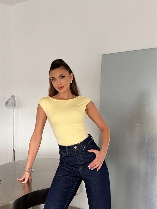 Sırt Dekolte Dalgıç Bluz - Sarı