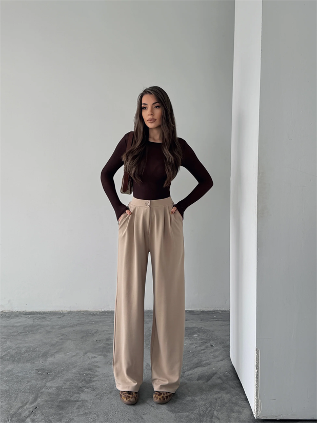 Pileli Jakar Palazzo Pantolon  - Bej