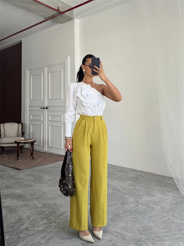 My Palazzo Kumaş Pantolon - Yağ Yeşili