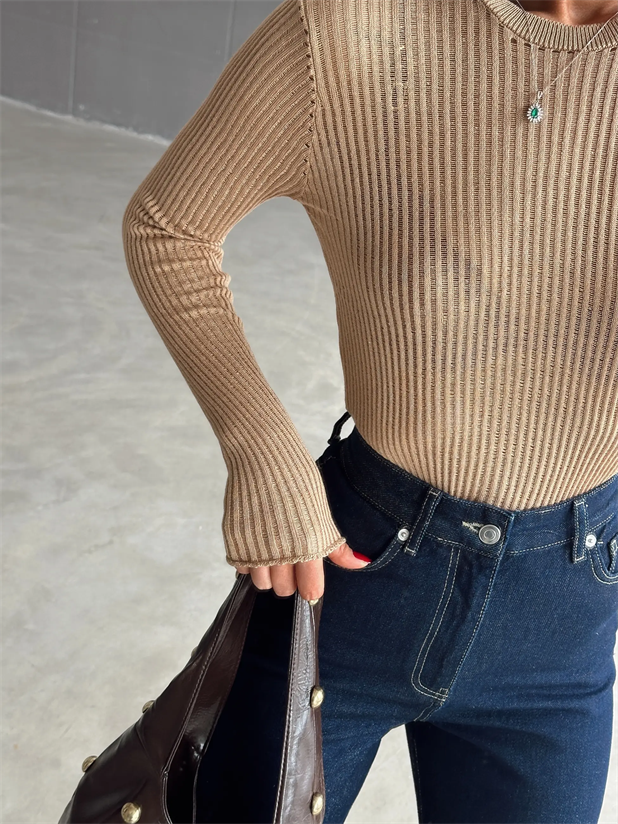 Arya Bisiklet Yaka Basic Triko Vizon - Vizon