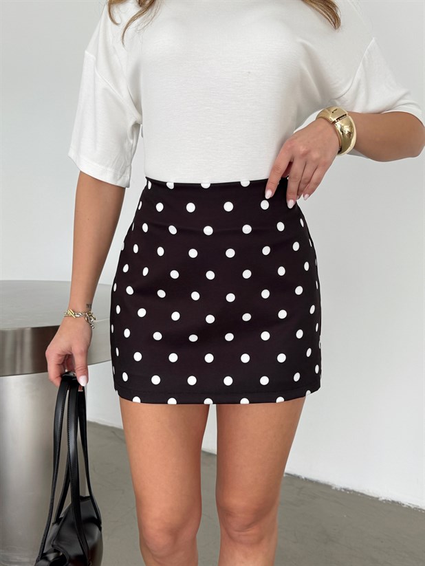 Puantiye Desenli Mini Etek - Siyah