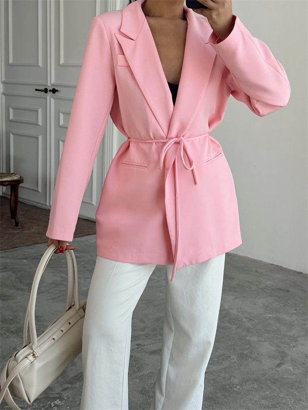 Bağlama Detay Ceket - Pudra Pembe