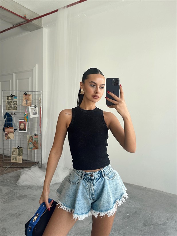 Halter Yıkama Crop - Siyah