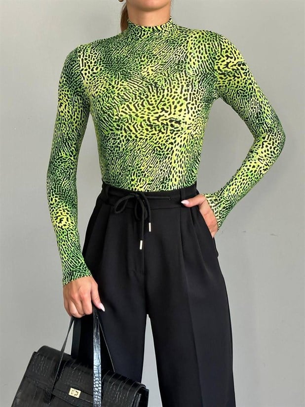 Desenli Balıkçı Bluz - Neon Leopar