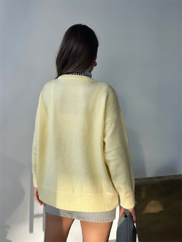 Yıkamalı Şardonlu Triko Kazak - Sarı