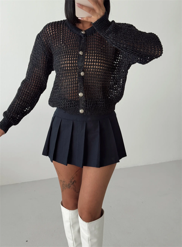 Simli Crop Hırka  - Lacivert