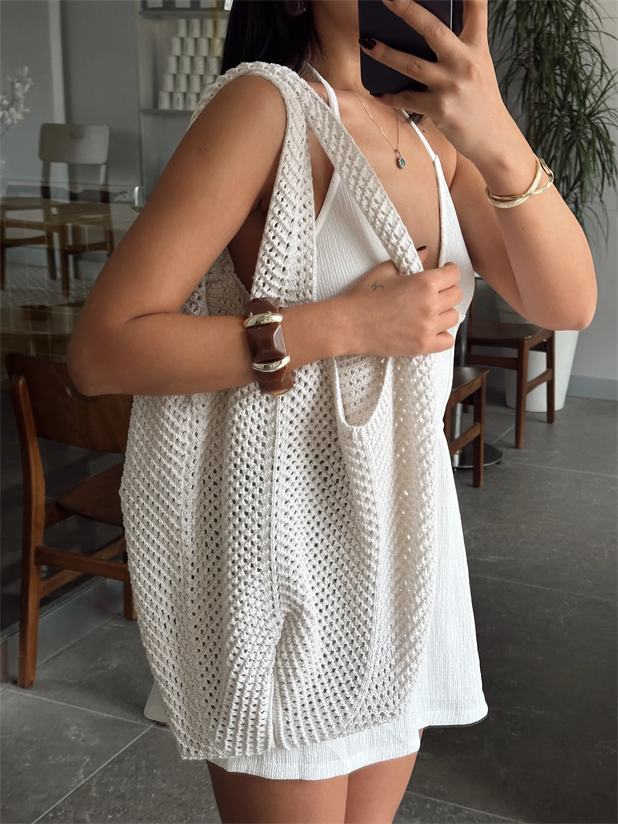 Örgü Çanta - Krem