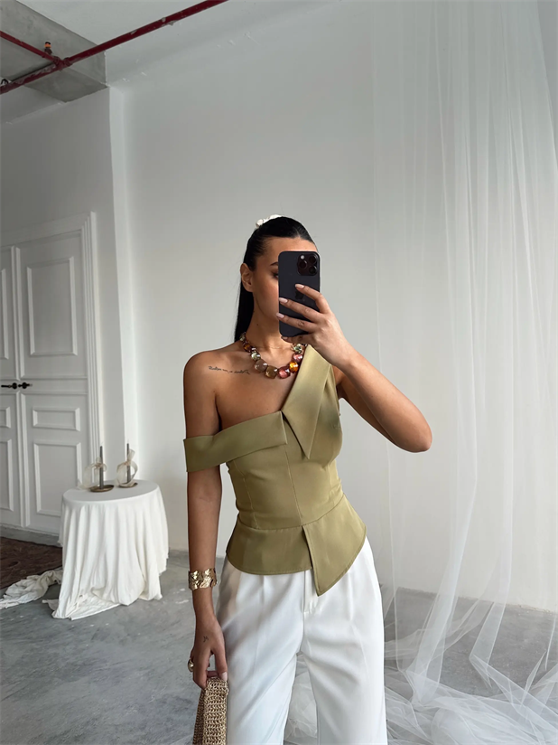 Tek Omuz Büstiyer - Haki Yeşil