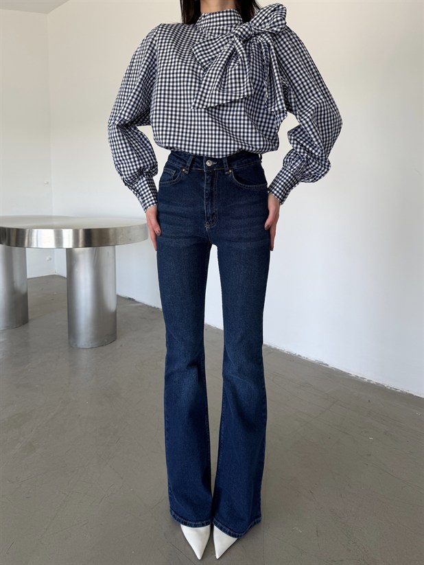 Bağlama Detaylı Poplin Bluz - Mavi