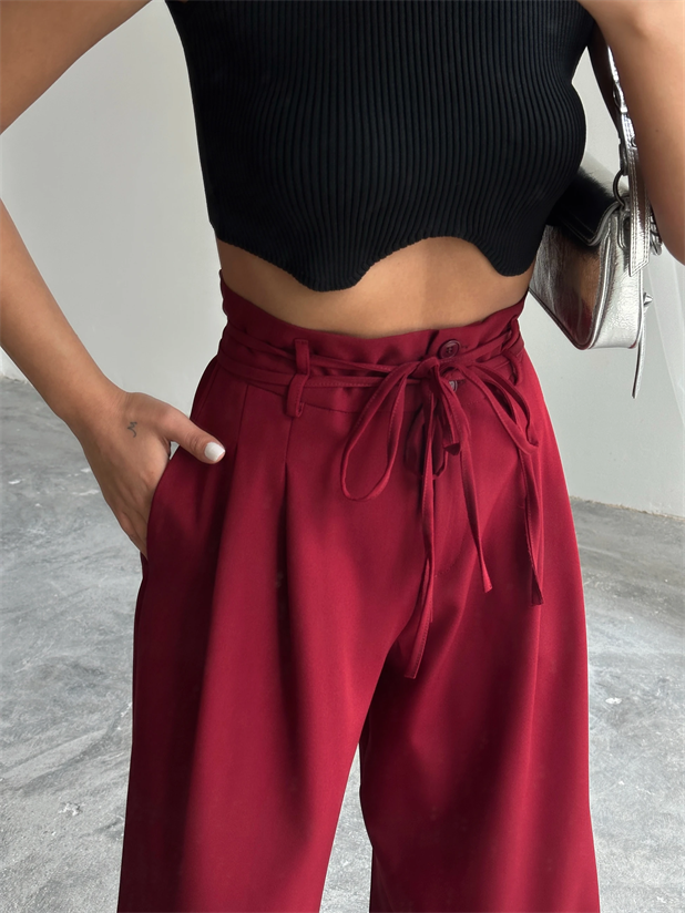 Beli İp Ve Lastikli Palazzo - Bordo