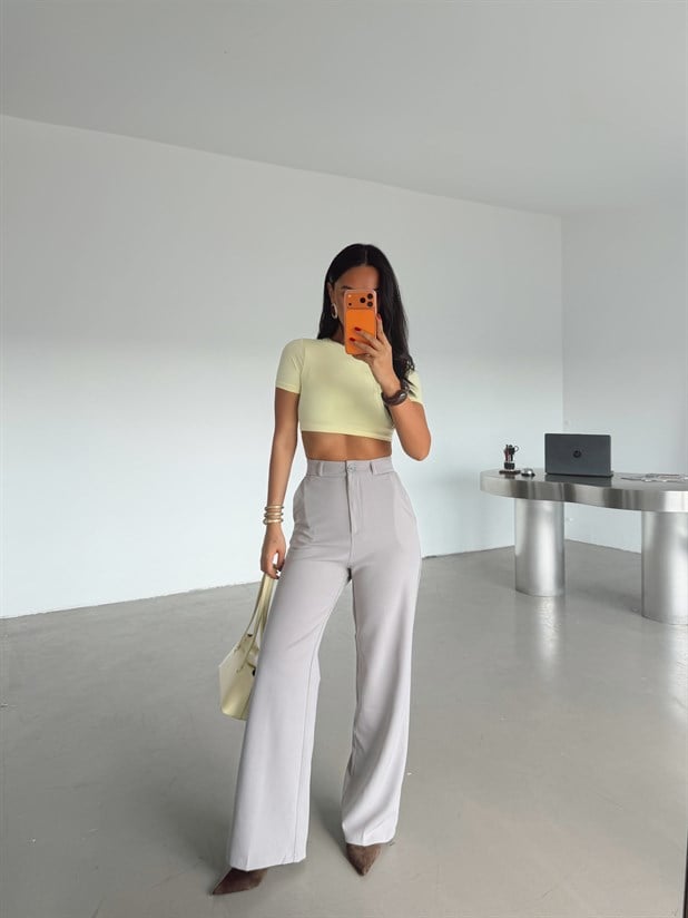 Pilesiz Palazzo Pantolon - Gri