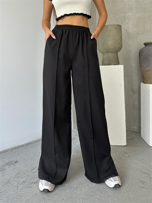 Renew Ön Dikiş Detaylı Yan Yırtmaçlı Pantolon Siyah - Siyah