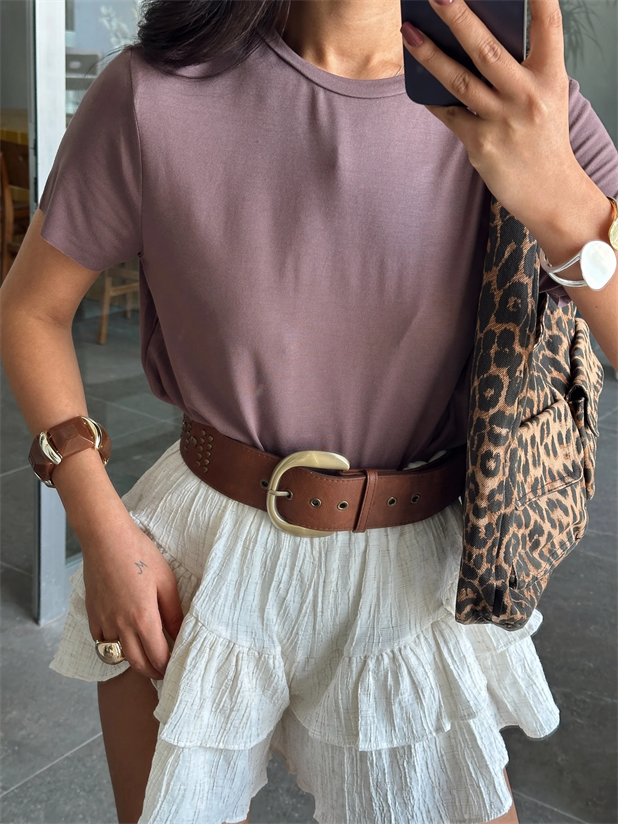 Dikişsiz Bisiklet Yaka Basic - Kahverengi